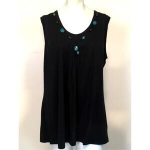 Jones New York Black Scooped V-Neck Knit Top w/Beads Size 3X